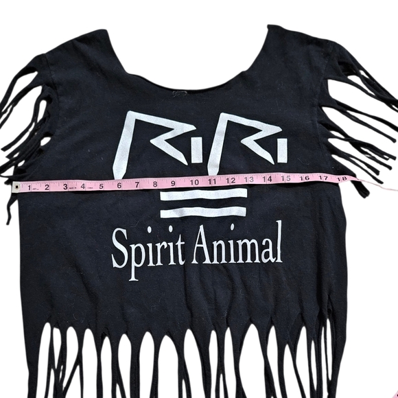 Distressed "RiRi Is My Spirit Animal" Fringe Black Tank Top - Picture 7 of 10
